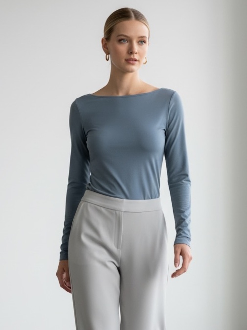 1563 • Slate Buttery Soft  Long Sleeve Microfiber Bateau Neck Top